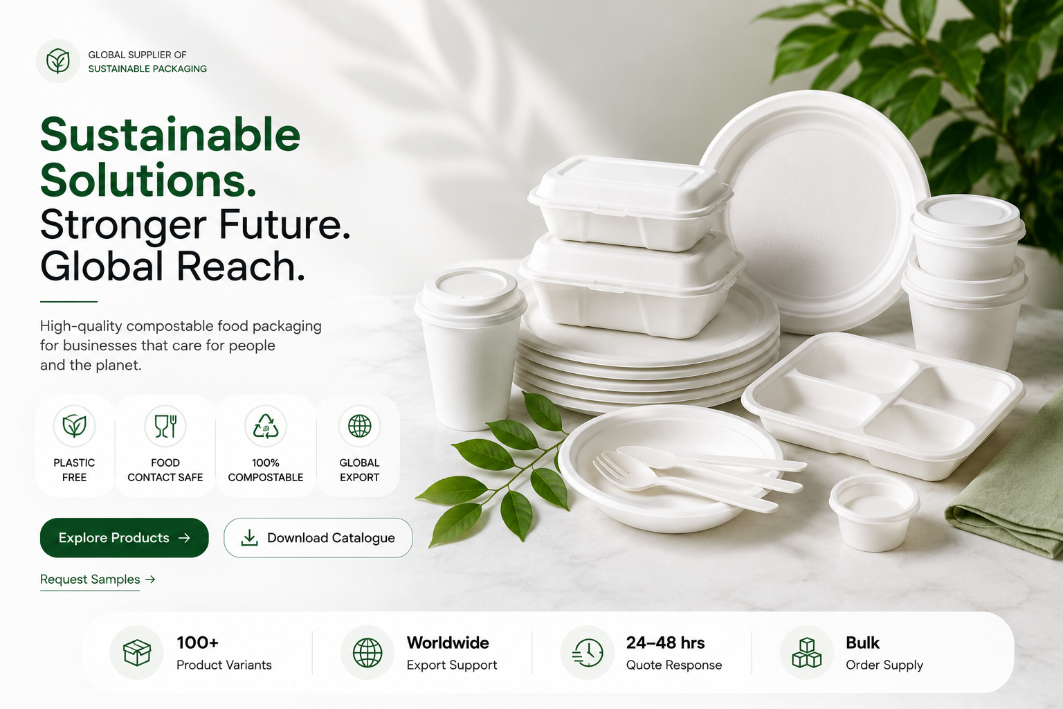 Sustainable Solutions — Stronger Future, Global Reach: premium compostable food packaging range